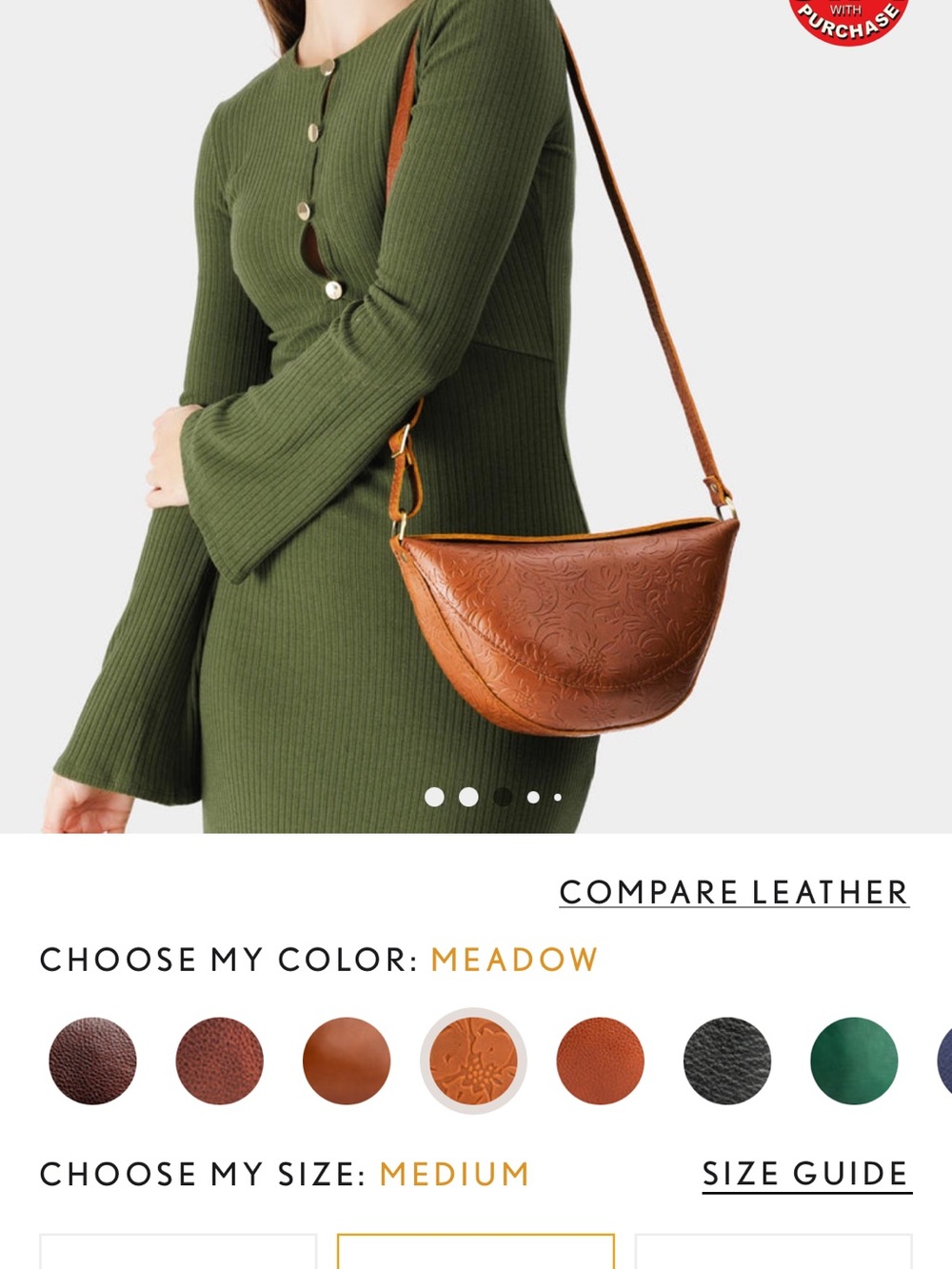 Portland Leather Meadow Brown Embossed Crossbody Bag - Picture 3 of 6